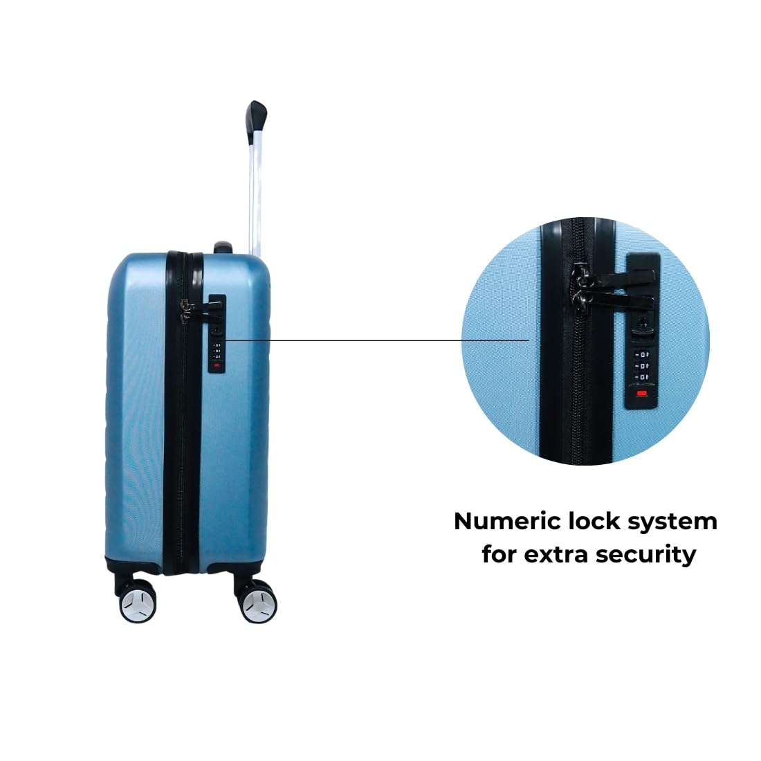 Spacewalk Cadillac Hard Case ABS Luggage, Airline-Approved Cabin Suitcase, 42ltr, 8 Spinner Wheels, Anti-Theft Zip, TSA Lock, Durable & Lightweight, 3-Years Warranty