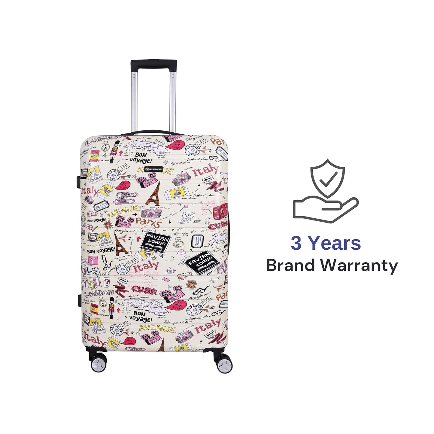 Spacewalk Cadillac Special Edition Hard Case Polycarbonate Luggage, 50ltr, Large, 8 Spinner Wheels, TSA Lock, Anti-Theft Zip, Lightweight & Durable (3-Year Warranty)