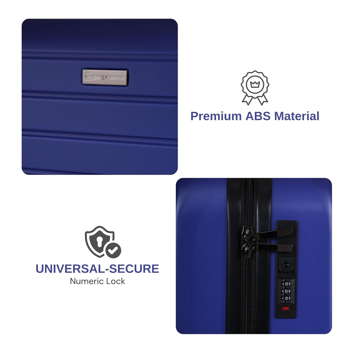 Spacewalk Cadillac Hard Case ABS Luggage, Airline-Approved Cabin Suitcase, 42ltr, 8 Spinner Wheels, Anti-Theft Zip, TSA Lock, Durable & Lightweight, 3-Years Warranty