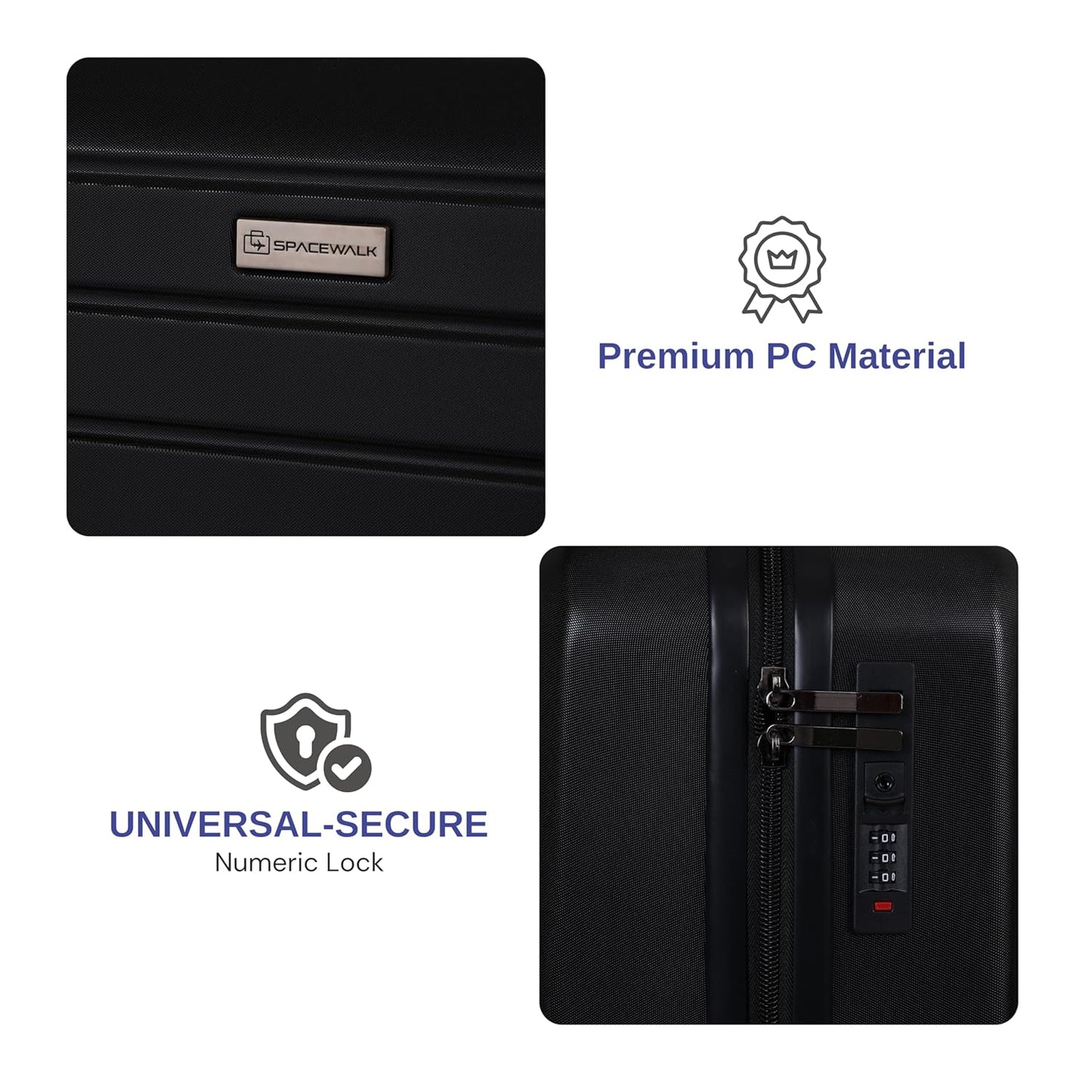 Spacewalk Cadillac Hard Case ABS Luggage, Airline-Approved Cabin Suitcase, 42ltr, 8 Spinner Wheels, Anti-Theft Zip, TSA Lock, Durable & Lightweight, 3-Years Warranty
